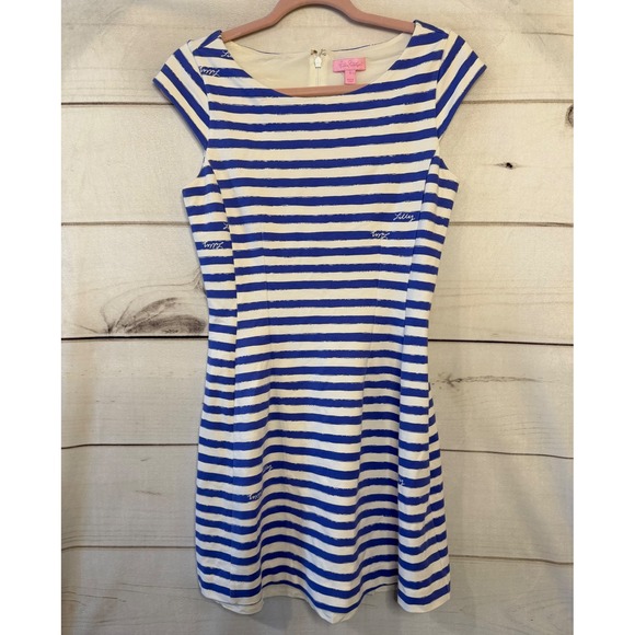 Lilly Pulitzer Dresses & Skirts - Lilly Pulitzer Striped Cap Sleeve Sheath Dress Blue White Size S